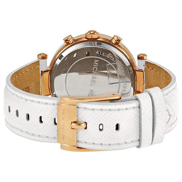 Michael Kors Parker Chronograph Rose Gold-tone White Leather Ladies Watch #MK2281 - Watches of America #3