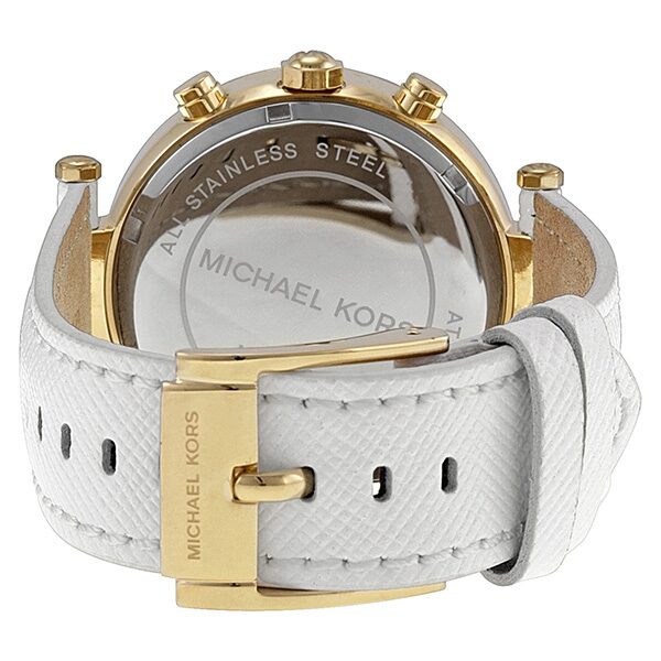 Michael Kors Parker Chronograph Yellow Gold-tone White Leather Ladies Watch #MK2290 - Watches of America #3