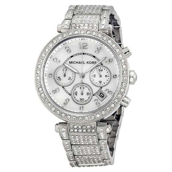 Michael Kors Parker Mother of Pearl Dial Crystals Steel Ladies Watch MK5572 - Watches of America