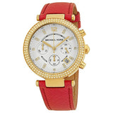 Michael Kors Parkers Chronograph White Dial Pink Leather Ladies Watch #MK2297 - Watches of America