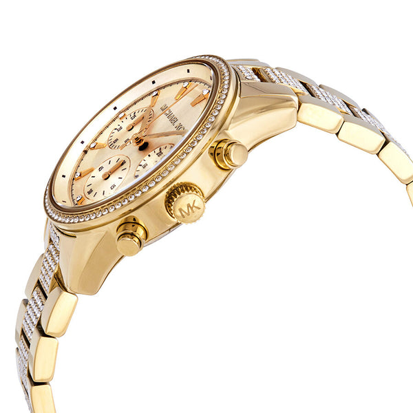 Michael Kors Ritz Pave Chronograph Crystal Gold Dial Ladies Watch MK6484 - Watches of America #2