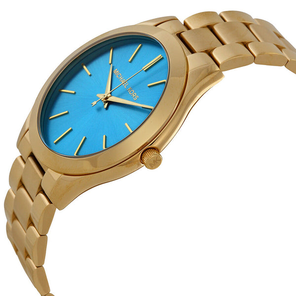 Michael Kors Runway Blue Dial Gold Tone Stainless Steel Ladies Watch MK3265 - Watches of America #2
