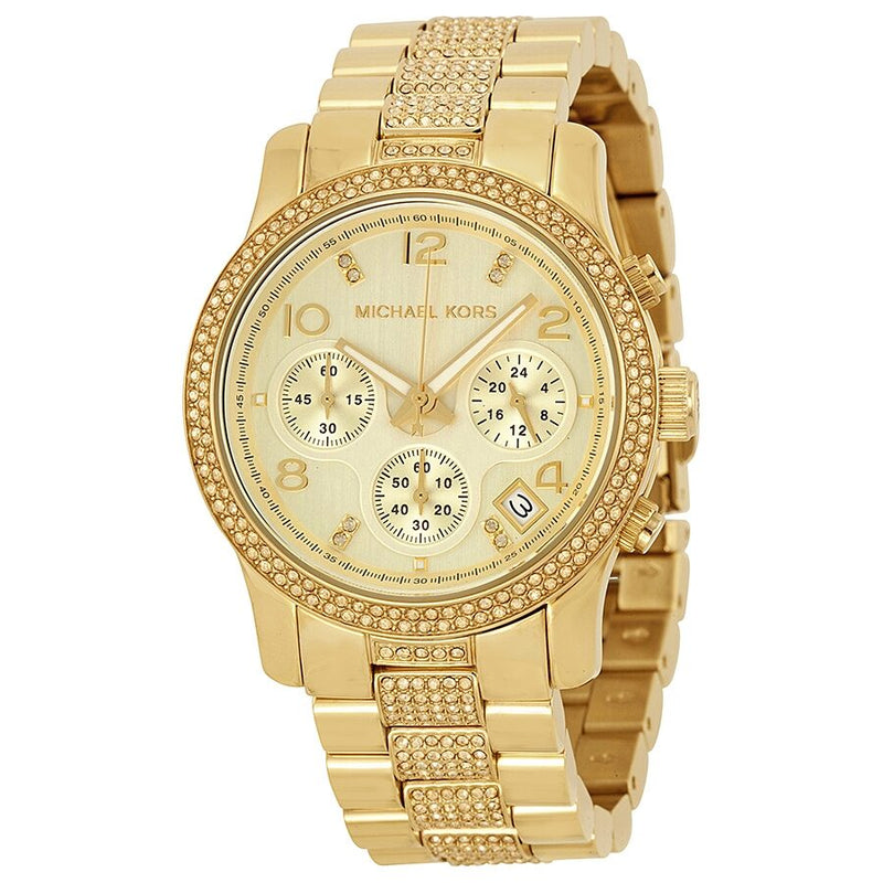 Michael Kors Runway Chronograph Champagne Dial Gold-tone Stainless Steel Ladies Watch MK5826 - Watches of America