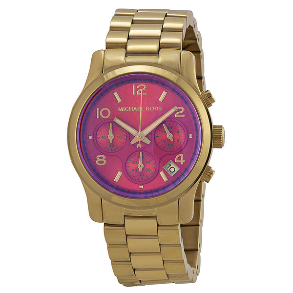 Michael Kors Runway Chronograph Iridescent Pink Dial Gold-tone Ladies Watch MK5939 - Watches of America