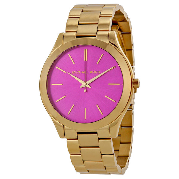 Michael Kors Slim Runway Quartz Pink Dial Silver Steel Strap