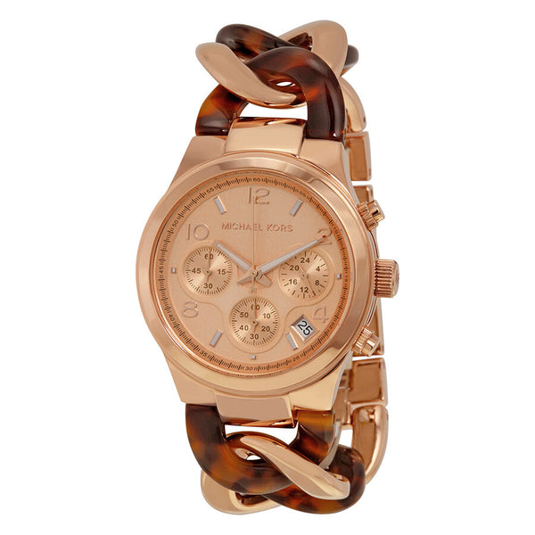 Michael Kors Runway Rose Gold-tone Tortoise Twist Chain Link Ladies Watch MK4269 - Watches of America