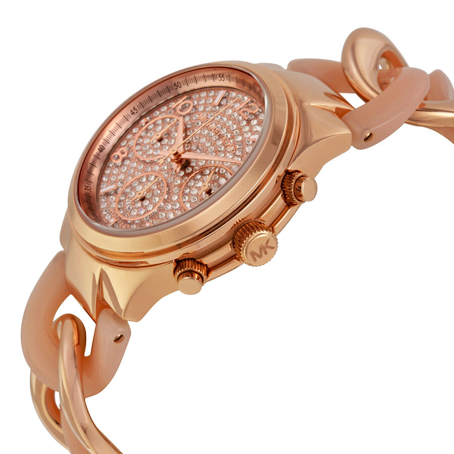 MICHAEL KORS~Runway Twist~SWAROVSKI CRYSTAL~ sold ROSE-GOLD LADIES' CHRONOGRAPH WATCH