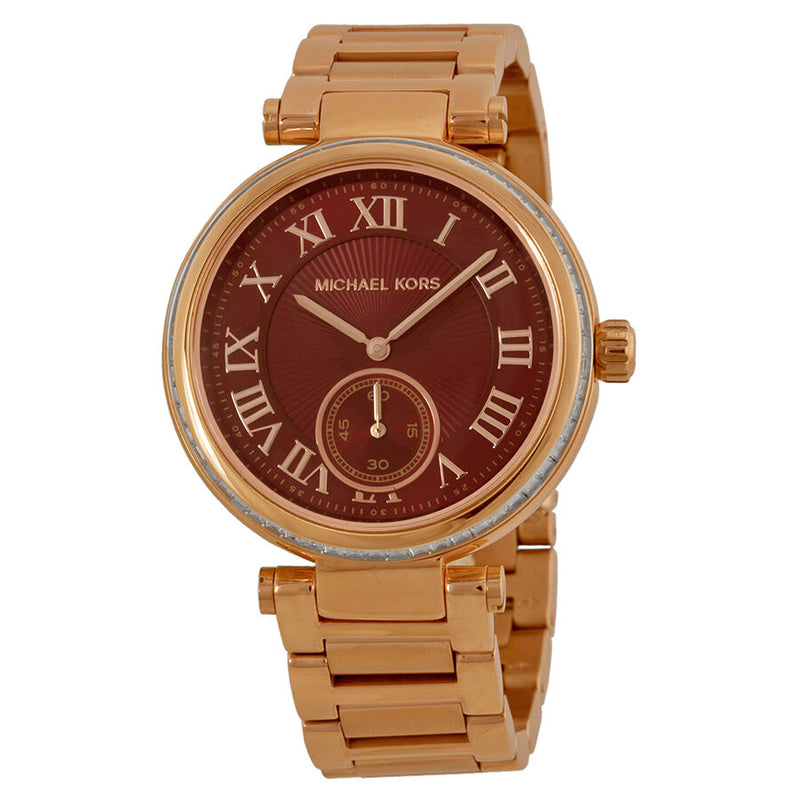 Michael Kors Skylar Red Dial Rose Gold Steel Ladies Watch MK6086 - Watches of America