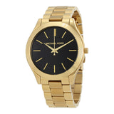 Michael Kors Slim Runway Black Dial Gold tone Ladies Watch MK3478 Watches of America