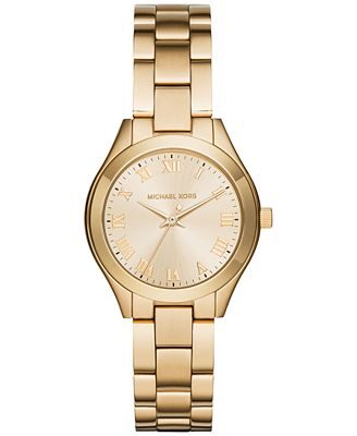 Michael Kors Slim Runway Gold Tone Dial Ladies Dress Watch MK3456 - Watches of America