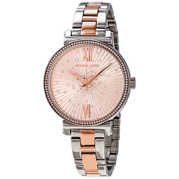 Michael Kors Sofie Quartz Crystal Rose Gold Dial Watch MK3972 - Watches of America