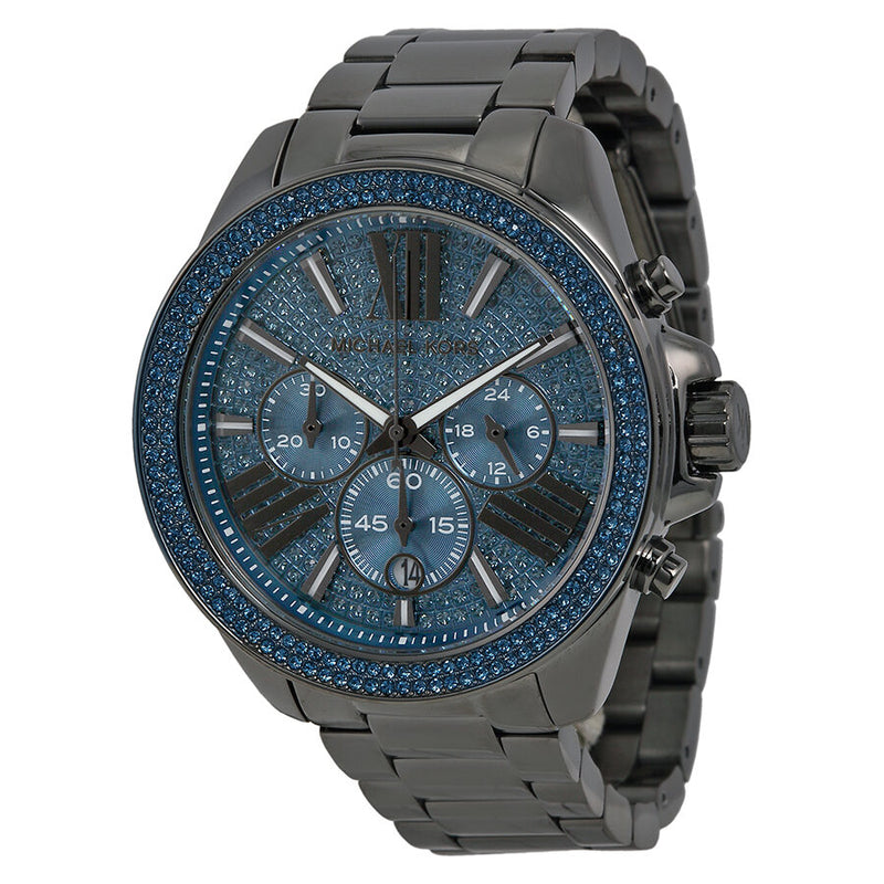 Michael Kors Wren Chronograph Blue Crystal Pave Dial Gunmetal Ion-plated Men's Watch MK6097 - Watches of America