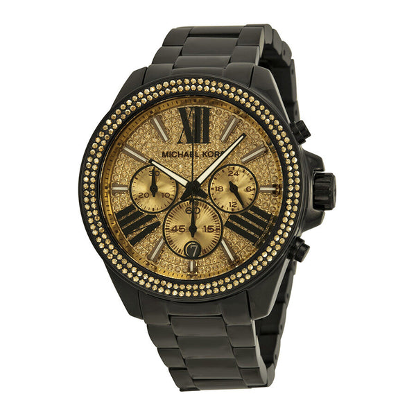 Michael Kors Wren Chronograph Crystal Pave Dial Black Ion-plated Ladies Watch MK5961 - Watches of America