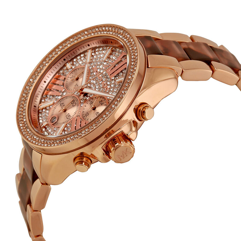 Michael Kors Wren Chronograph Crystal Pave Dial Rose Gold-tone and Tortoise-shell Acetate Ladies Watch MK6159 - Watches of America #2