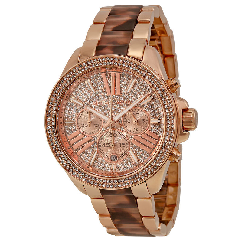 Michael Kors Wren Chronograph Crystal Pave Dial Rose Gold-tone and Tortoise-shell Acetate Ladies Watch MK6159 - Watches of America