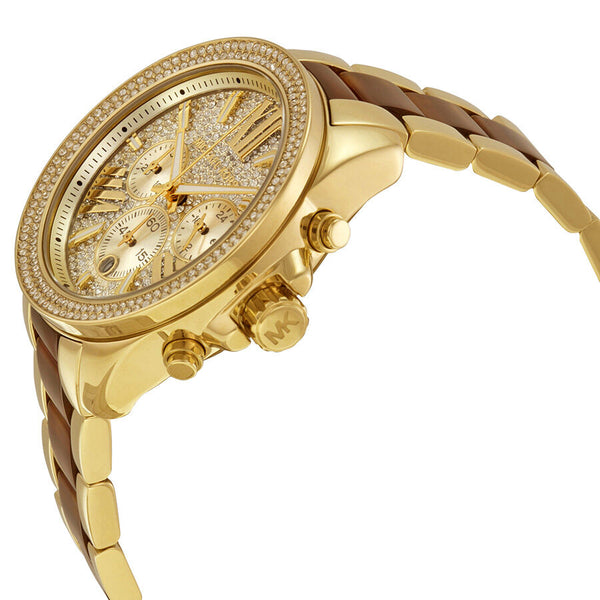 Michael Kors Wren Crystal Pave Dial Chronograph Gold-Tone and Amber Tortoise Acetate Ladies Watch MK6294 - Watches of America #2