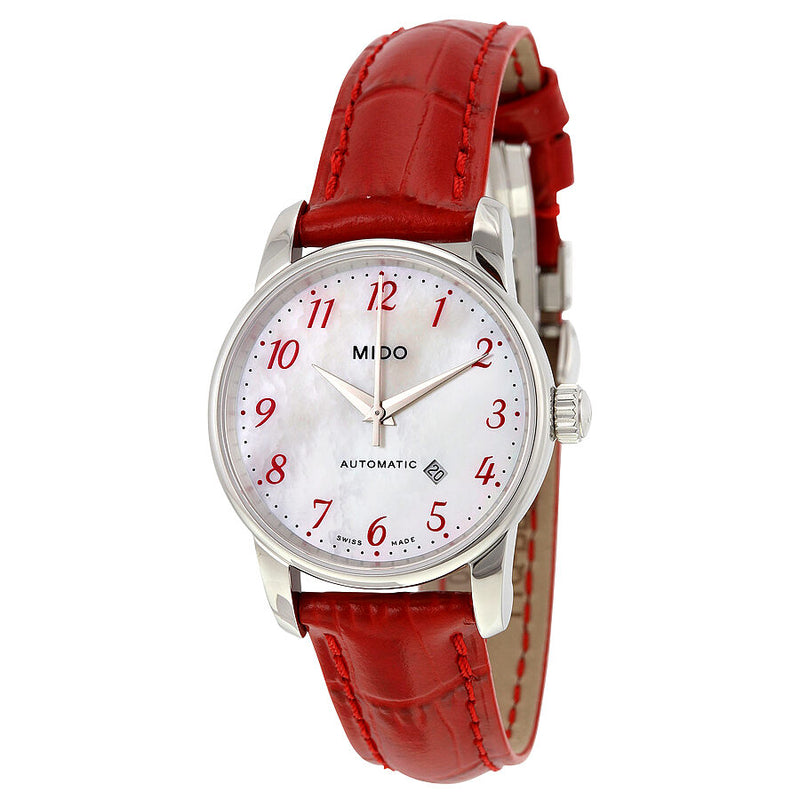 Mido Baroncelli Automatic Mother of Pearl Dial Red Leather Ladies