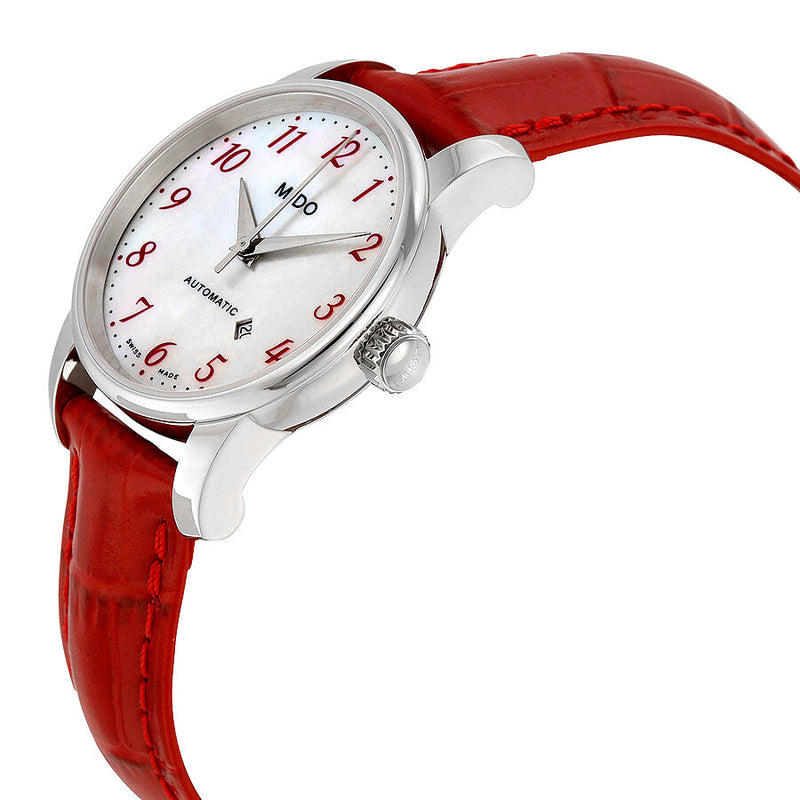 Mido Baroncelli Automatic Mother of Pearl Dial Red Leather Ladies Watch M76004397#M7600.4.39.7 - Watches of America #2