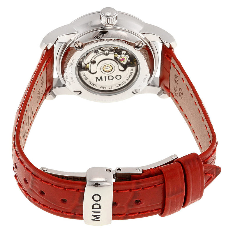 Mido Baroncelli Automatic Mother of Pearl Dial Red Leather Ladies Watch M76004397#M7600.4.39.7 - Watches of America #3