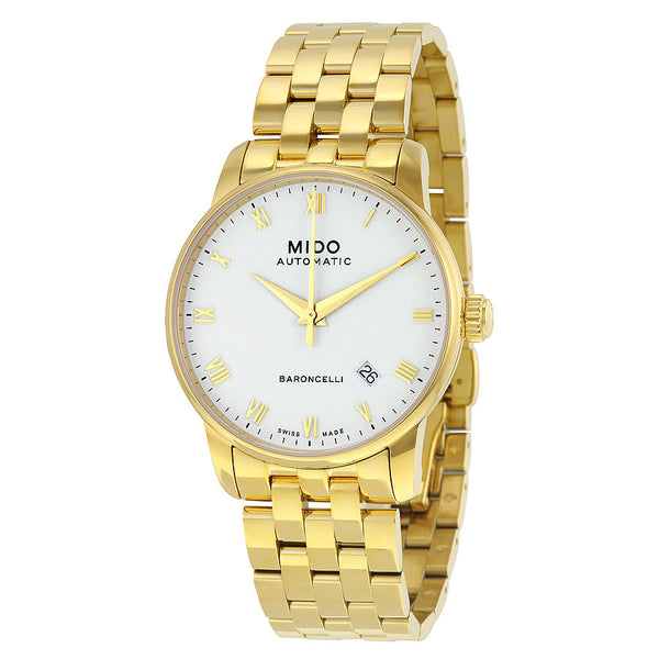 Mido Baroncelli II Automatic White Dial Yellow Gold PVD Steel Men's Watch #M86003261 - Watches of America