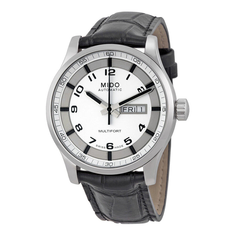 Mido Multifort Automatic White Dial Leather Men's Watch M0054301603200#M005.430.16.032.00 - Watches of America