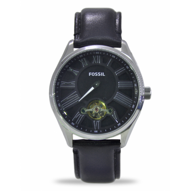 Fossil Black Dial Leather Strap Automatic Men's Watch  BQ1141 - Watches of America