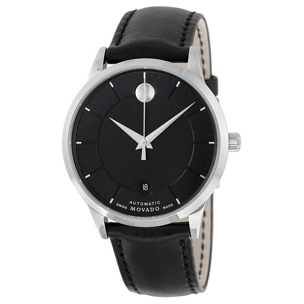 Movado 1881 Automatic Black Dial Black Leather Men's Watch #0606873 - Watches of America