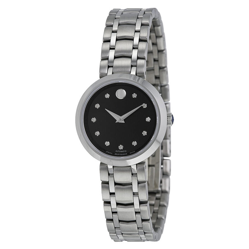 Movado Automatic Black Dial Stainless Steel Ladies Watch #0606919 - Watches of America
