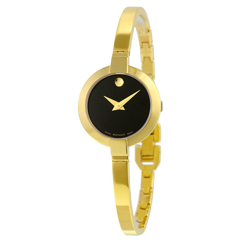 Movado Bela Black Dial Gold PVD Ladies Watch #0606999 - Watches of America