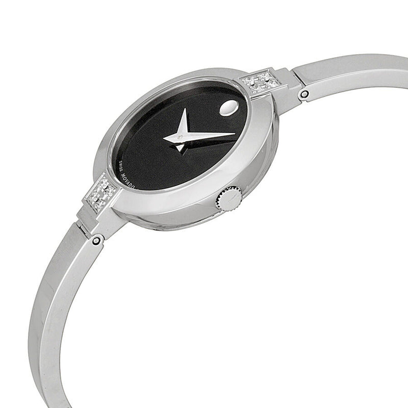 Movado Bela Black Dial Stainless Steel Bangle Bracelet Ladies Watch #0606628 - Watches of America #2