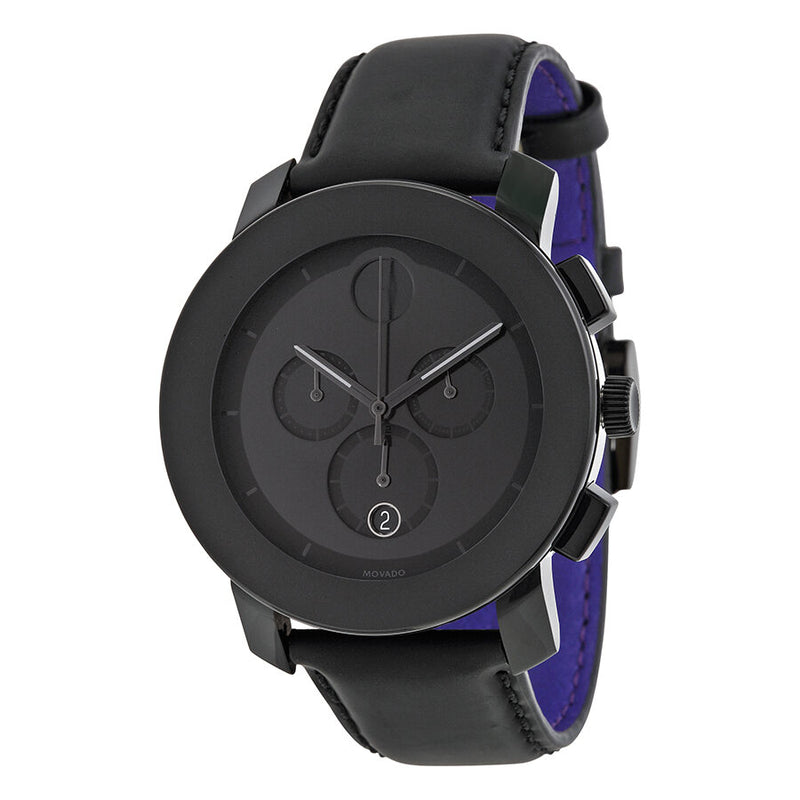 Movado Bold Black Dial Chronograph Leather Men's Watch #3600089 - Watches of America