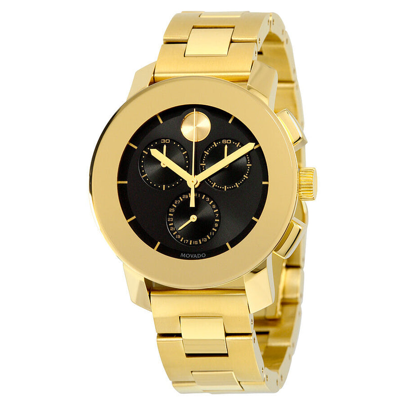 Movado Bold Black Dial Gold-tone Chronograph Unisex Watch #3600359 - Watches of America