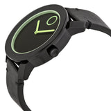 Movado Bold Black Dial Green Hands Black Leather Strap Men's Quartz Watch #3600273 - Watches of America #2