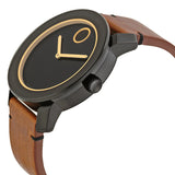 Movado Bold Black Dial Orange Hands Brown Leather Band Men's Quartz Watch #3600274 - Watches of America #2