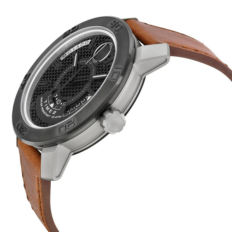 Movado Bold Black Honeycomb-Textured Dial Brown Leather Men's Watch #3600361 - Watches of America #2