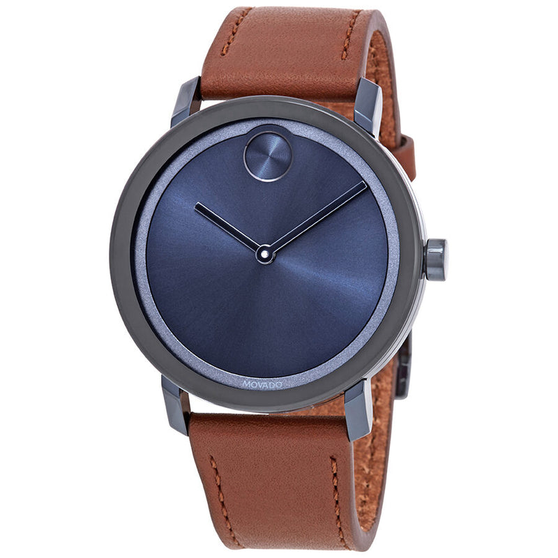 Movado Bold Blue Dial Brown Leather Men's Watch #3600520 - Watches of America