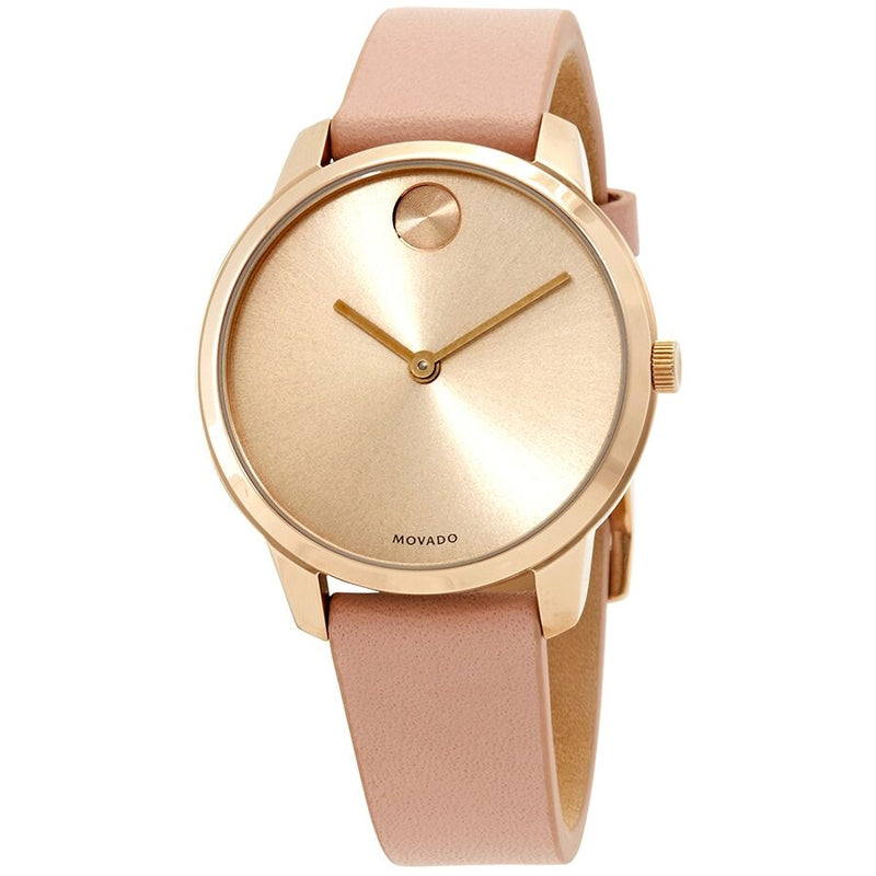 Movado Bold Carnation Gold Dial Pink Leather Ladies Watch #3600594 - Watches of America