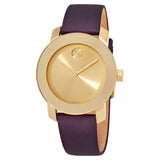 Movado Bold Gold Sunray Dial Burgundy Leather Ladies Watch #3600456 - Watches of America