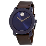 Movado Bold Navy Blue Sunray Dial Brown Leather Men's Watch #3600461 - Watches of America