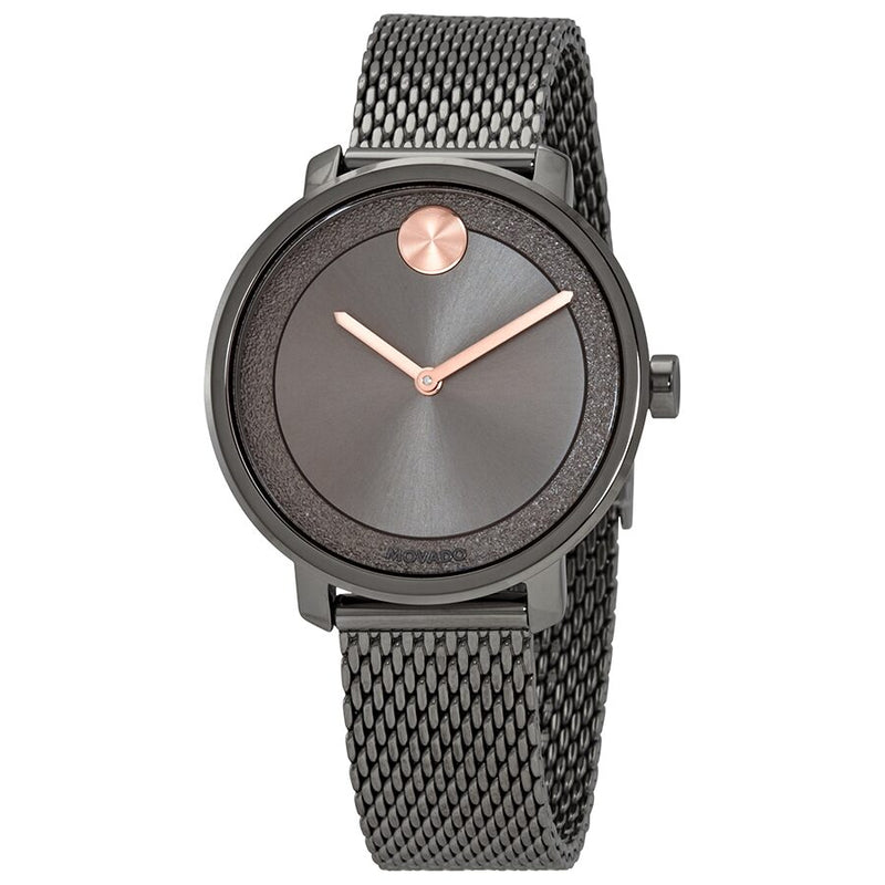 Movado Bold Quartz Grey Dial Grey Ion-plated Mesh Ladies Watch #3600581 - Watches of America