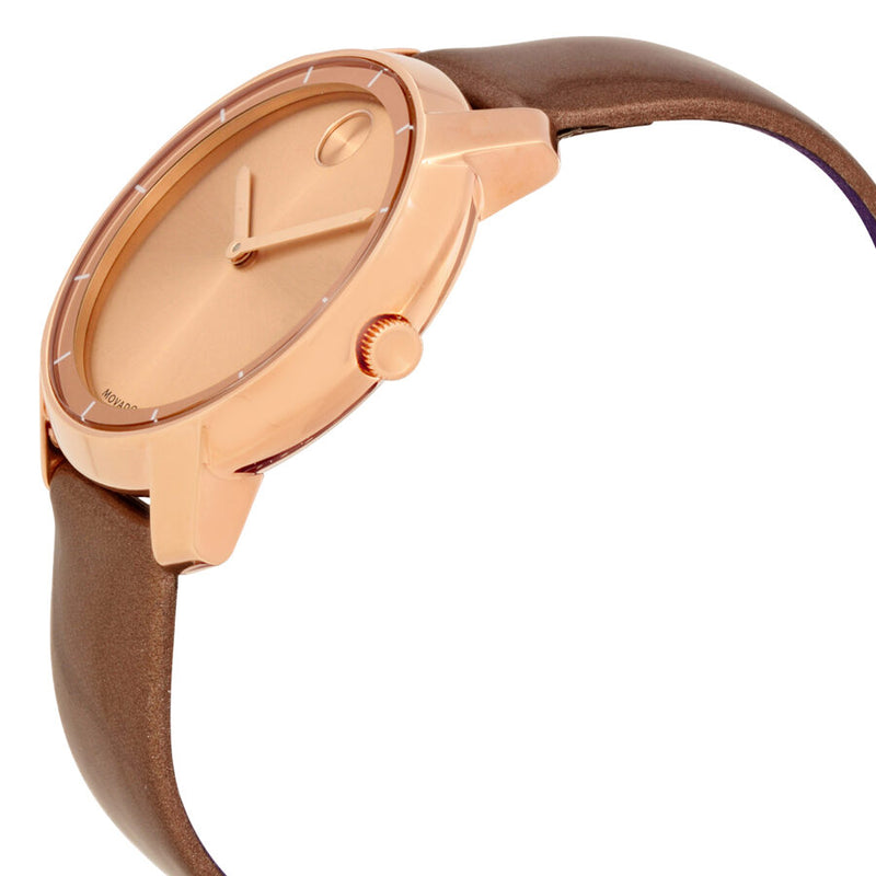 Movado Bold Rose Dial Pearlized Mocha Leather Ladies Quartz Watch #3600313 - Watches of America #2