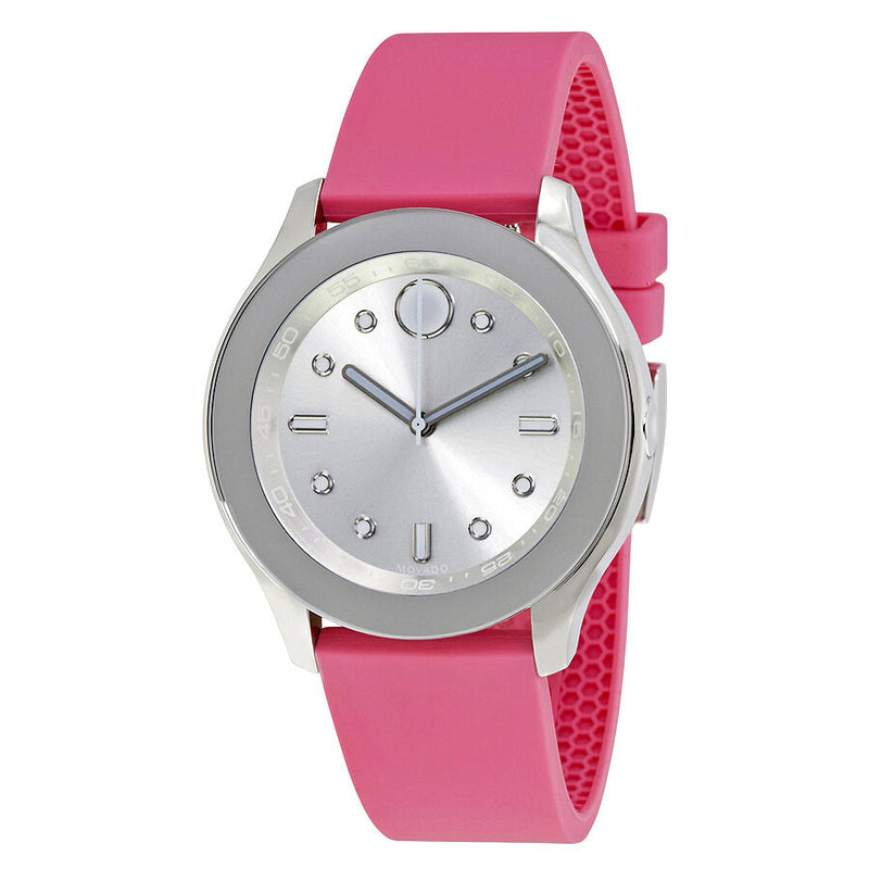 Movado Bold Silver Dial Pink Silicone Ladies Watch #3600393 - Watches of America
