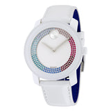 Movado Bold Pave Swarovski Crystals White Rubber Ladies Watch #3600295 - Watches of America