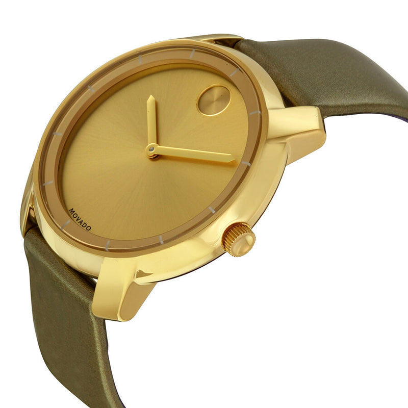 Movado Bold Yellow Gold Sunray Dial Green Leather Laides Watch #3600312 - Watches of America #2