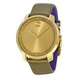 Movado Bold Yellow Gold Sunray Dial Green Leather Laides Watch #3600312 - Watches of America