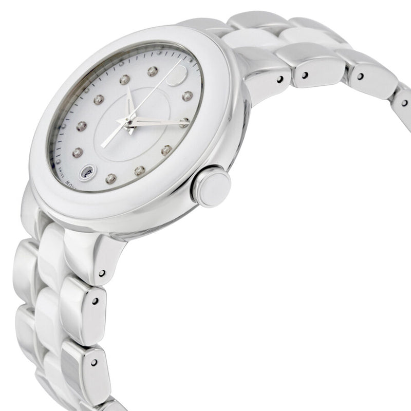 Movado Cerena Steel and White Ceramic Ladies Watch 0606540 Watches of America