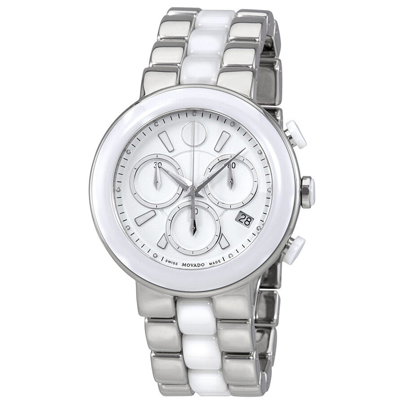 Movado Chronograph White Dial White Ceramic Ladies Watch #0606758 - Watches of America