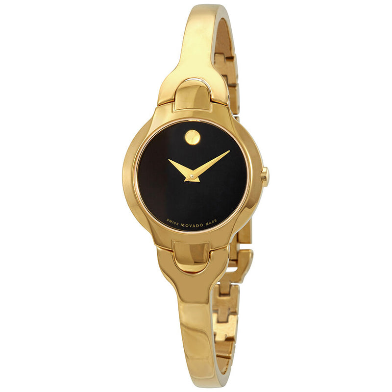 Movado Kara Black Dial Yellow Gold PVD Ladies Watch #0606936 - Watches of America