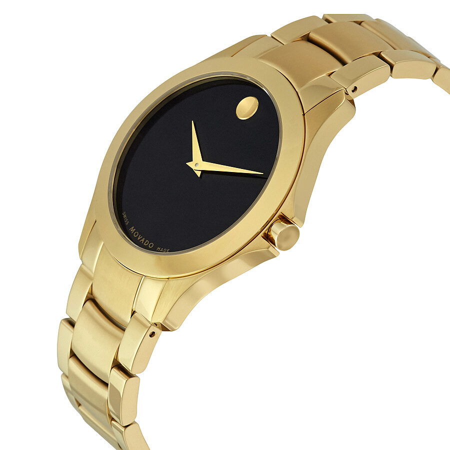 Movado Masino Black Dial Yellow Gold PVD Men's Watch 0607034