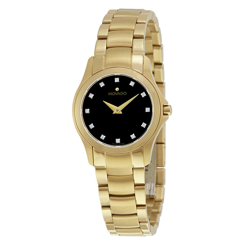 Movado Masion Black Dial Yellow Gold-tone Ladies Watch #0607028 - Watches of America